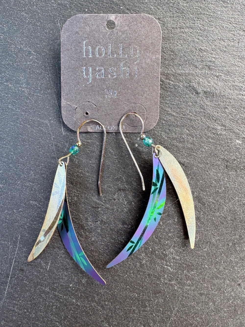Holly Yashi Vintage NWT Bamboo Leaf Layered Dangle Earrings Anodized Niobium